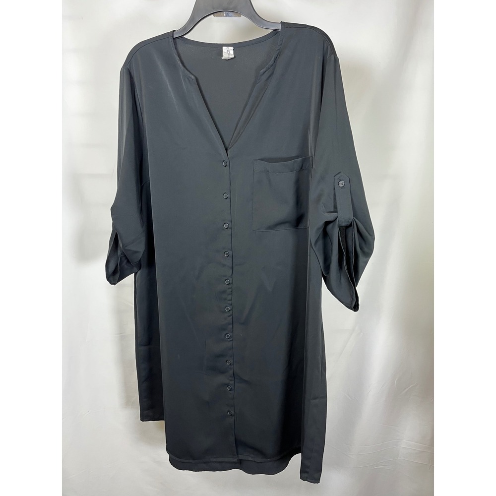 B Collection‎ Black Button Down Roll Tab Sleeve Tunic Shirt Dress XL